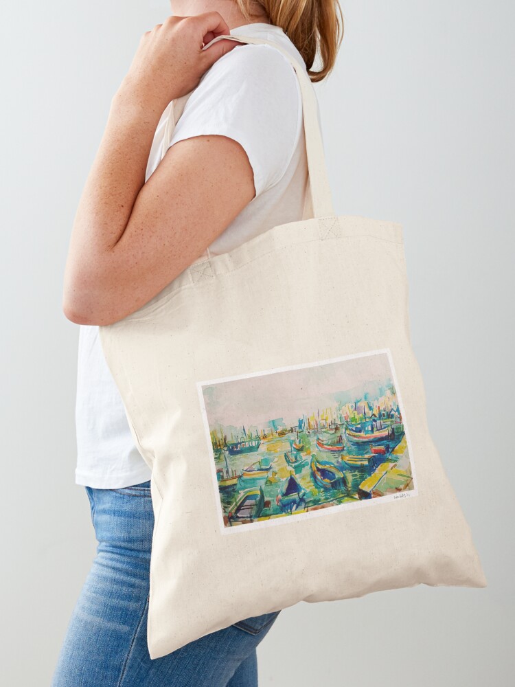 Women Bags Malta - Marsaxlokk Harbour, Malta, Watercolour Inks Tote