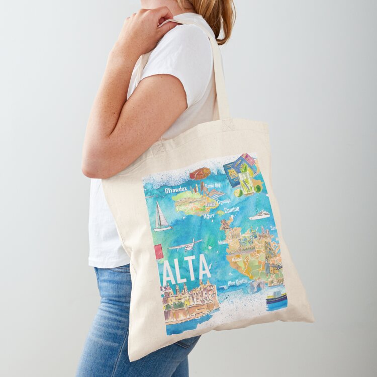Women Bags Malta - Borsa tote in tela con mappa