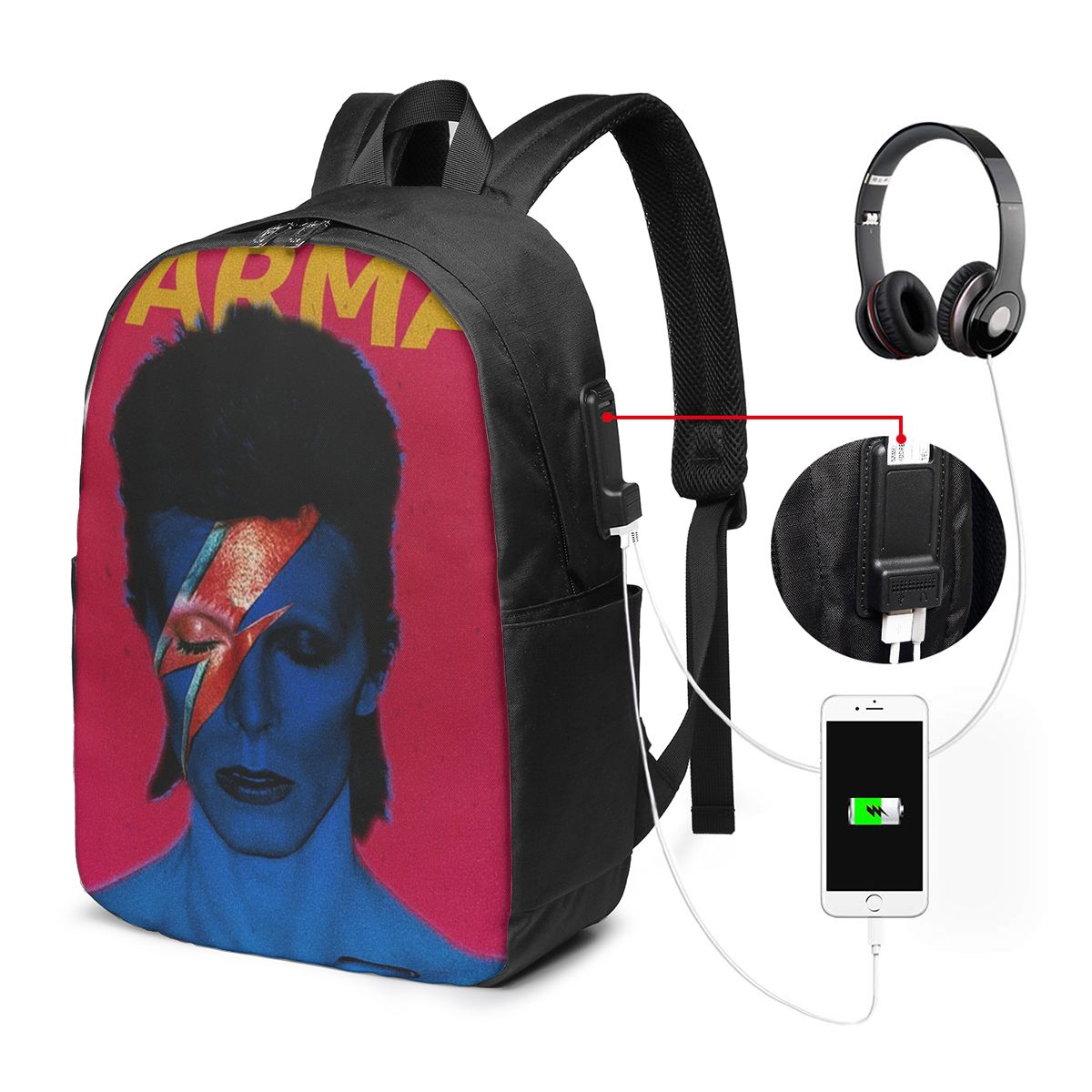 Women Bags For College - Zaino Davids Bowied, borsa da viaggio